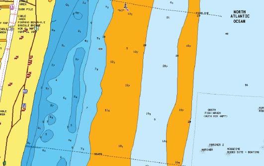 Fiskeområde Välj ett djupområde som Navionics ska fylla i med en annan färg.