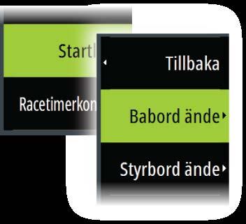 startlinjens babordsände AVST BAKOM LINJE Avstånd till startlinjen (vinkelrätt) AVST SB Avstånd till startlinjens styrbordsände BIAS Startlinjevinkel RACETIMER Tid på racetimern BIAS FÖRD Biasfördel