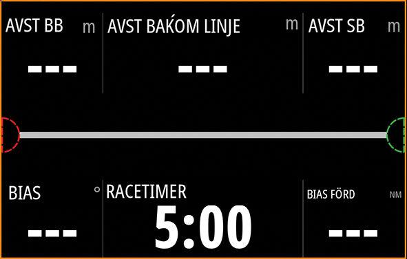 1. Åk mot startlinjens babordsände. 2. När båten når startlinjens babordsände öppnar du menyn och väljer Startlinje, Babord ände och sedan Pinga babord.