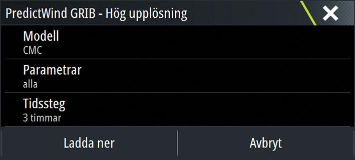 Havsområdet (lägre upplösning) Sjökortet visas när du väljer alternativet Till havs (lägre upplösning)