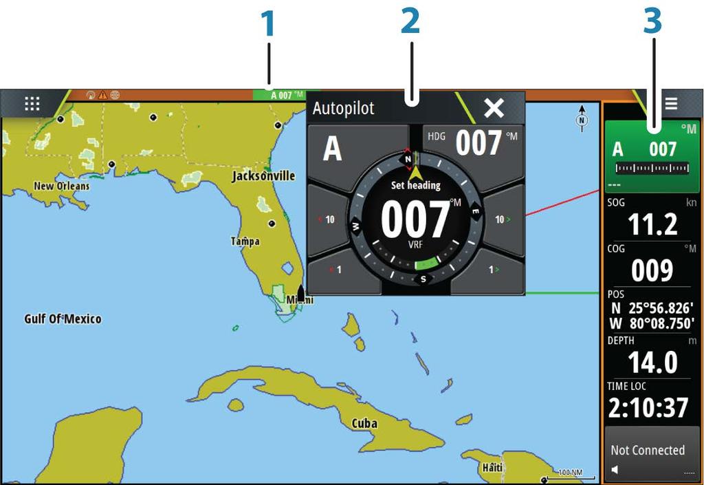 11 Autopilot Om en kompatibel autopilotdator är ansluten till systemet är autopilotfunktionerna tillgängliga i systemet. Systemet tillåter inte fler än en autopilotdator i nätverket.