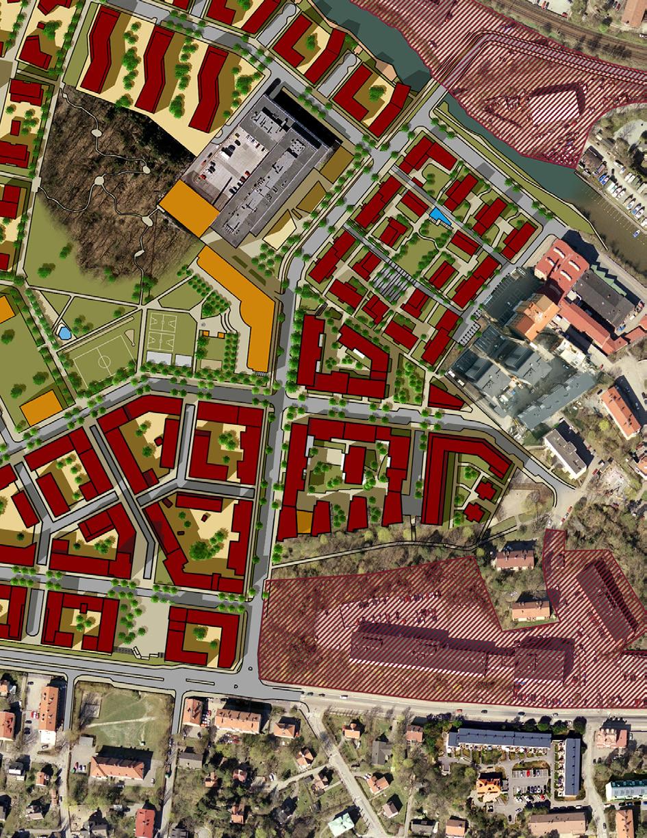 Nya parken Centralt i planområdet, mellan det nordvästra kvarteret och det triangulära punkthuset, föreslås en ny mindre fickpark som komplement till de större naturliga grönytorna öster om