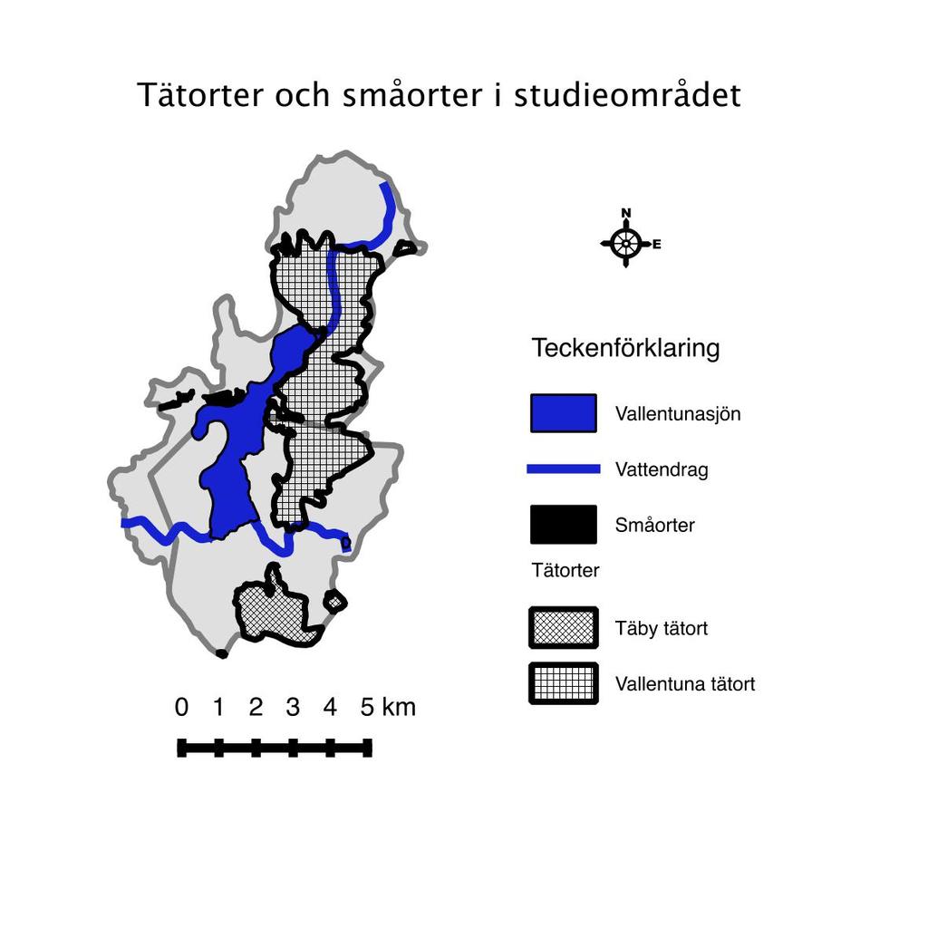 Figur 2. Tätorter och småorter i studieområdet 2010.