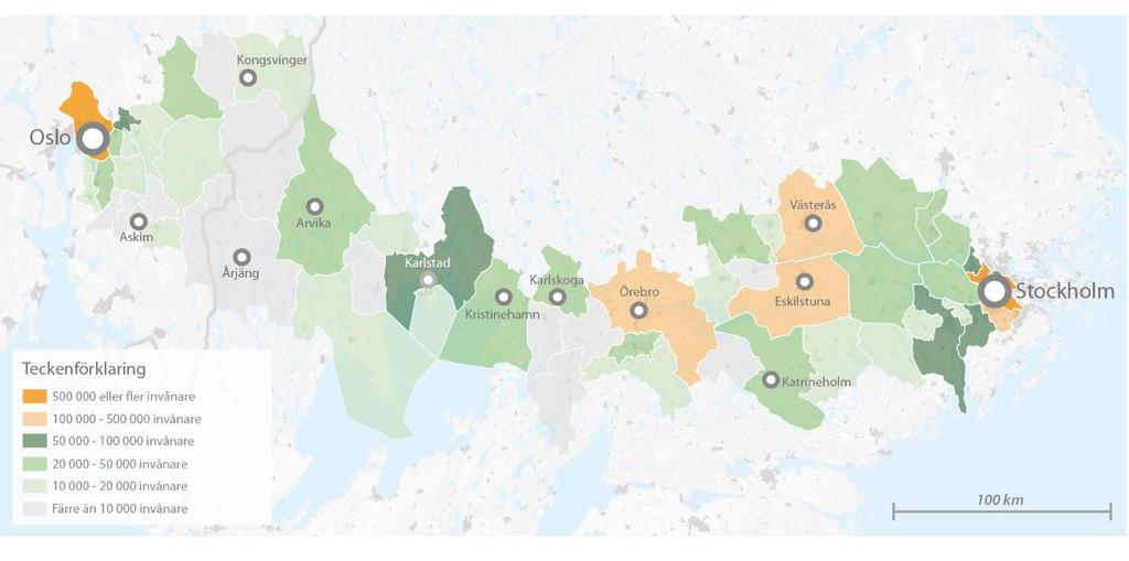 18 (56) 3. Stråkets förutsättningar 3.1. Befolkning, arbetsmarknad och pendling 3.1.1. Befolkning Figur 5. Befolkningen per kommun i stråket.