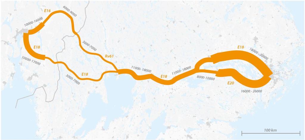 27 (56) En av stråkets starkaste pendlingsrelationer Västerås-Stockholm trafikeras i regel med timmestrafik dagtid med tätare avgångar i rusningstid.