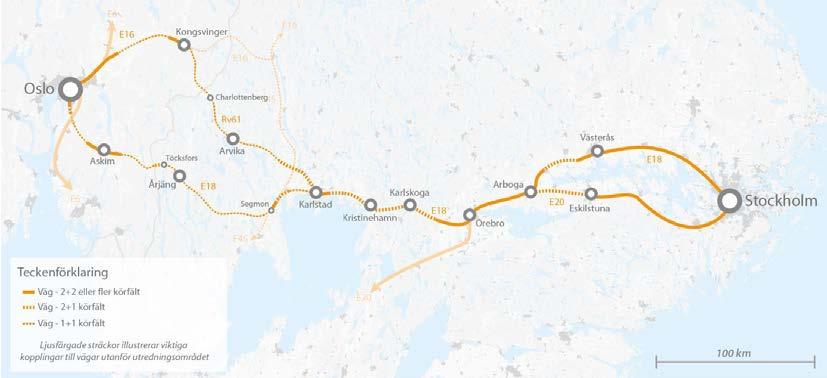 2.2 Marknad och konkurrens Den nya stambanan Oslo-Stockholm finns två snabbt växande storstadsregioner och tre mellanliggande regioner med växande regioncentra.