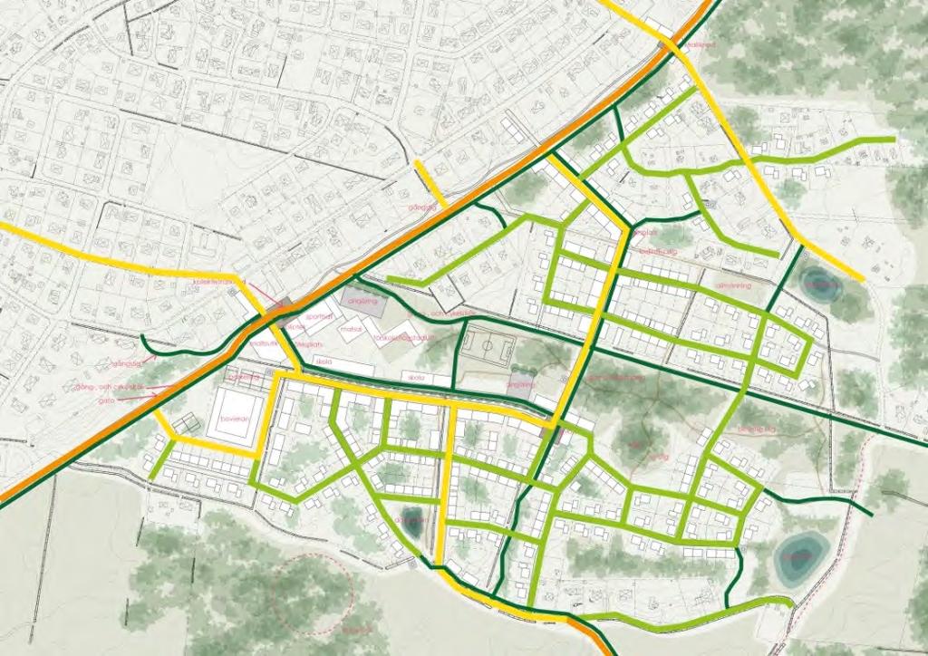 Samhällsbyggnadskontoret Planbeskrivning 23(48) 2017-06-14 2016-5323 Illustrationsbild av gatunätet i förstudieområdet.