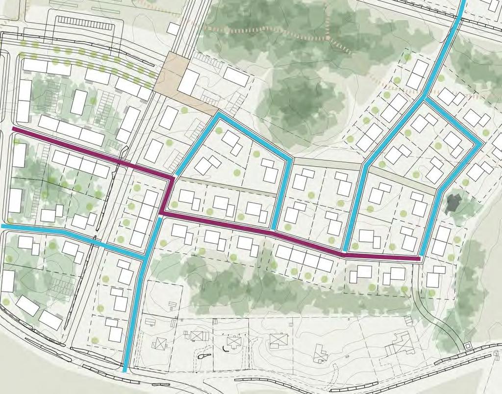 Samhällsbyggnadskontoret Planbeskrivning 26(48) 2017-06-14 2016-5323 Illustration av trafikstrukturen i etapp 2 Strecket med den lila färgen på bilden ovanför visar den gata som förväntas bära mest