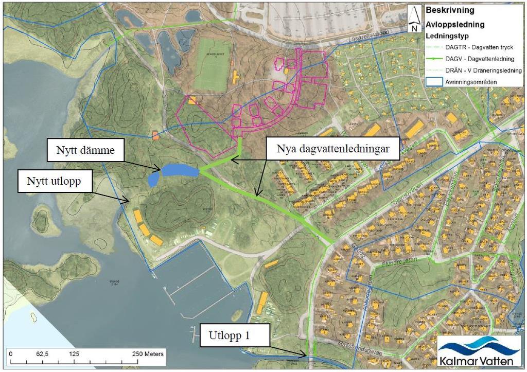 Samhällsbyggnadskontoret Planbeskrivning Upprättad 2017-05-29 2015-2662 22(38) Dagvatten En dagvattenutredning har tagits fram av Kalmar Vatten AB 2017-05-16.