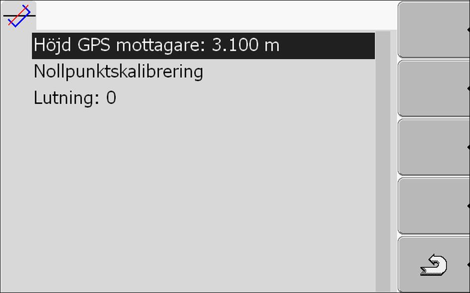 7 Konfigurera terminalen i applikationen Service Konfigurera lutningsmodulen GPS TILT-Module Möjligt värde: RTCM V3 CMR/CMR+ RTCA Vilket format för korrigeringssignalen som du måste välja får du veta