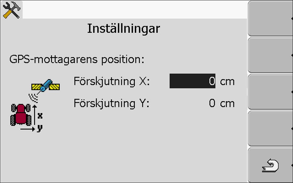 höger om den längsgående axeln vänster om den längsgående axeln framför kopplingspunkten bakom kopplingspunkten Så måste du ange avståndet y - y x - x 1. Hämta applikation Tractor-ECU: Tractor-ECU 2.