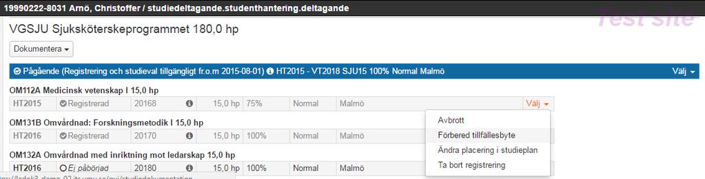 Avancerad omregistrering: Anpassa deltagandet Steg 1 Gå in på