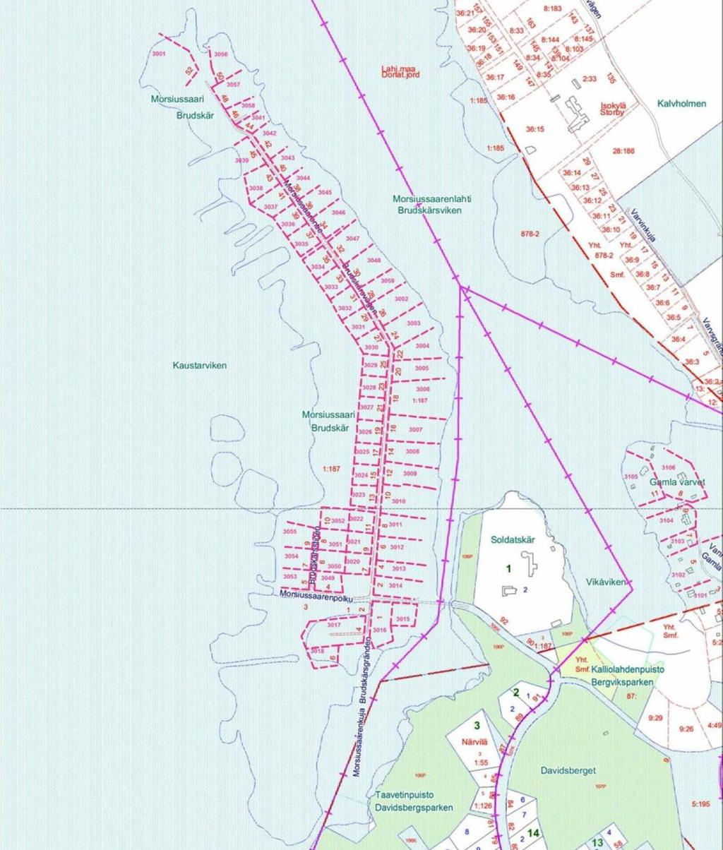 Detaljplan: Planområdet har ingen detaljplan. Ett förslag till stranddetaljplan har gjorts upp för Brudskär. Förslaget förföll under behandlingen.