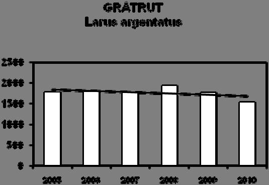 Gråtrut (Larus argentatus) Totalt sett tenderar gråtruten att minska i Mälaren, se figur 10.