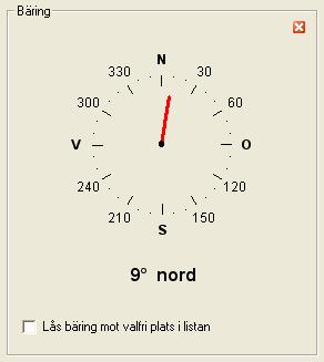 Bäring Från Visa-menyn kan du öppna rutan som visar bäring (kompassriktning) mot önskad plats.