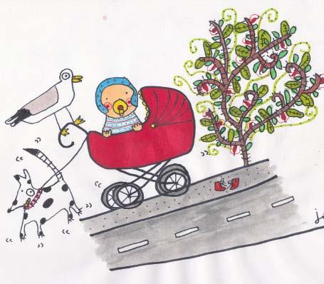 Illustration: Jenny Funestad HEJ TROTTOAR! Sagofen Isadora För barn 12-24 månader Längd cirka 25 minuter Hej trottoar är en föreställning för bebisar och små barn.
