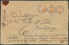 F 7000 * 2.000:- 136K 10, 12 24+50 öre på öppet rekommenderat brev med innehåll, sänt från TROSA 17.9.1861 till Örebro. Märkena med mindre anmärkningar.
