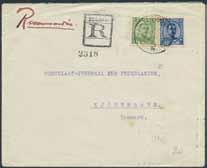 F 3600 * 400:- 1061 163v 1931 Zeppelin 1931 overprint 1 Kr blue/brown with bulge to the right of the 1. In strip of three.