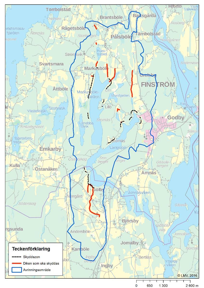 Långsjön och Markusbölefjärden Markusbölefjärden Långsjön Skyddszon: Åkerområde högst 100 m från stranden. Ytgödsling utan omedelbar nedmyllning av gödseln är förbjudet.