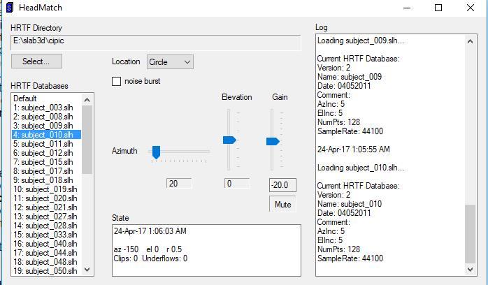Figur 18: Screenshot av HeadMatch För själva ljudsimuleringen använde jag mig av SLABscape.