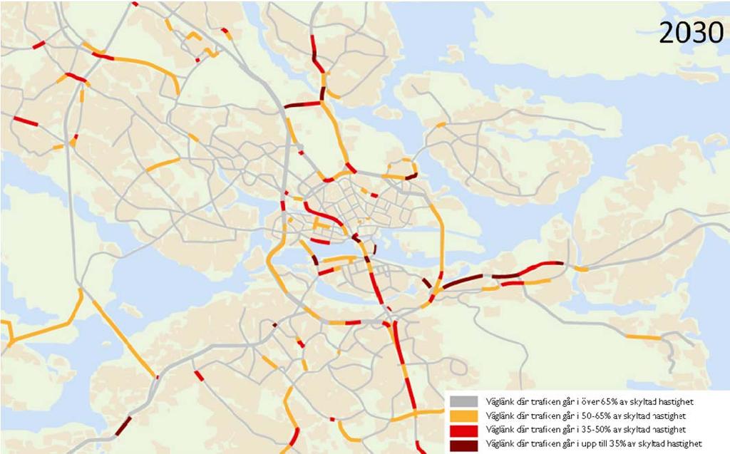 trängselproblem både centralt och i det halvcentrala bandet. Detta trots att det i denna analys även förutsätts att en östlig förbindelse för vägtrafiken är byggd. 2.