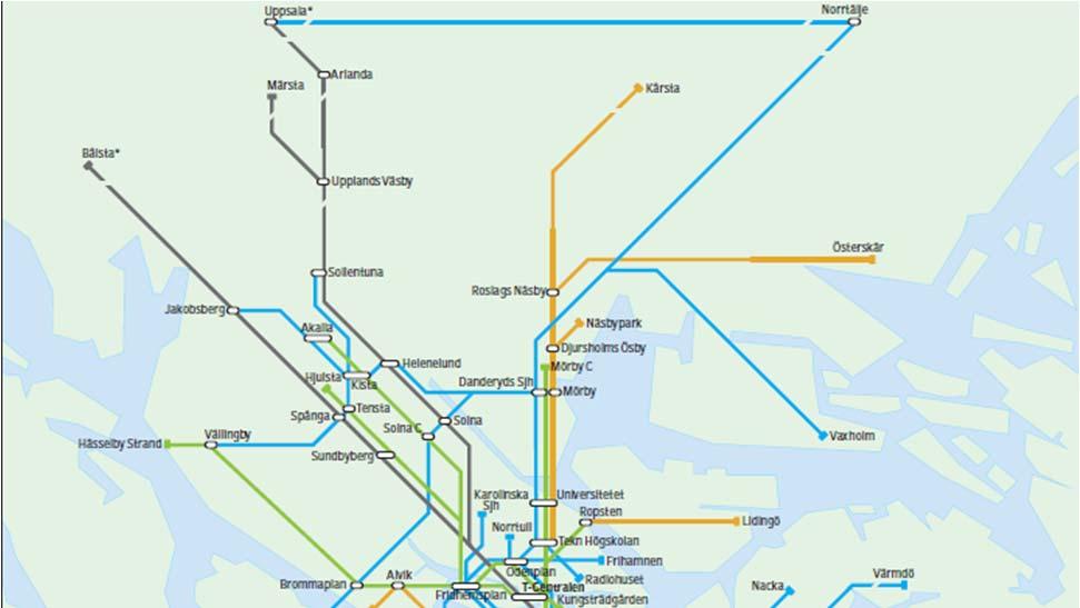 o o o o 173 förbinder Tyresö med Skärholmen via Älvsjö 176 och 177 förbinder Ekerö med Danderyd via Brommaplan och Solna 178 förbinder Jakobsberg med Danderyd via Solna 179 förbinder Vällingby med