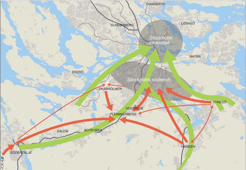 Figur 12 Viktiga reserelationer för kollektivtrafik och bilresor i