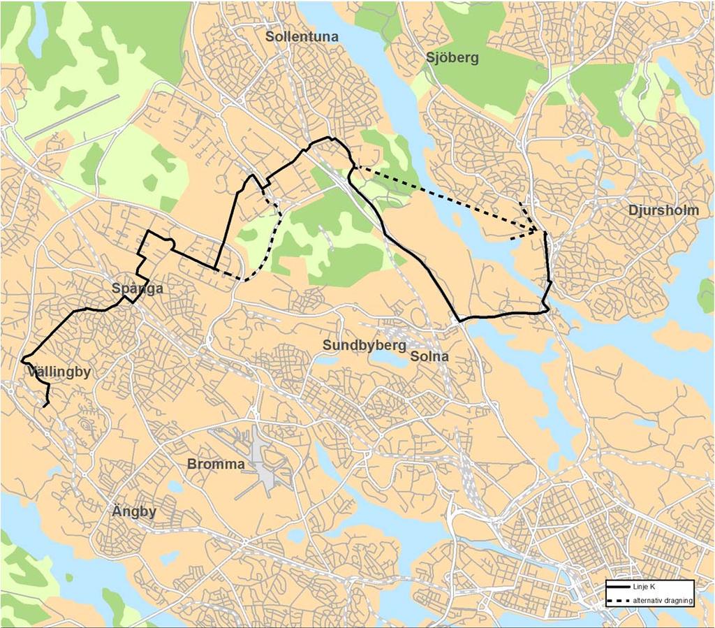 Linjen är beroende av egen infrastruktur, bl a för att kopplingen mellan Kungens Kurva och Skärholmen ska kunna åstadkommas på ett bra sätt.