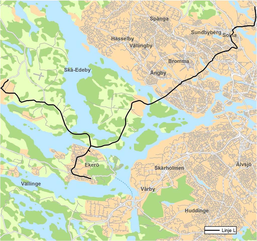 L: Ekerö Brommaplan Solna - Bytespunkt Danderyd: Ekerös stomlinjer ligger kvar oförändrade, förutom att ändpunkten i Danderyd utgörs av en utvecklad bytespunkt med bättre byten med Roslagsbana,