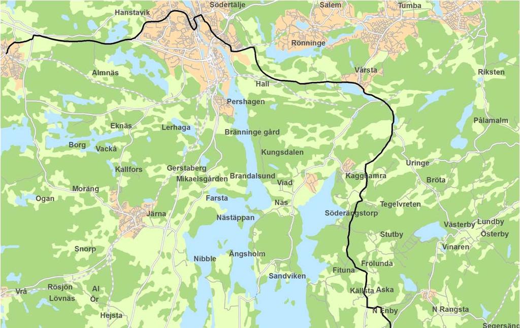 O: Nykvarn Södertälje Nynäshamn: Längst ut i den södra länshalvan knyts kommuncentrum i Nynäshamn och Nykvarn ihop med den regionala stadskärnan i Södertälje. Figur 30.