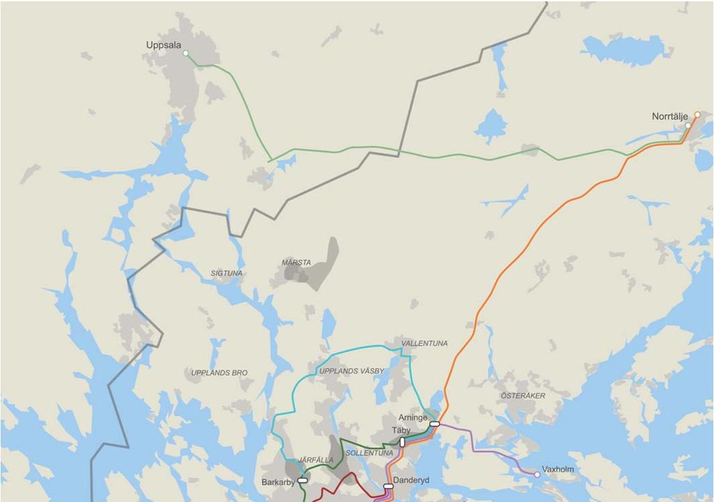 Det utvecklade stomlinjenätet: Sammanlagt i ett nät åskådliggörs strukturen i stomlinjenätet.