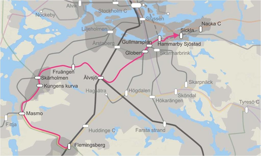 därför som mest lämpligt att linjen ligger kvar oförändrad och alltså delvis går parallellt Spårväg syds dragning.