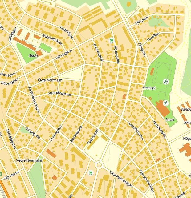 Övre Norrmalm Figur 2: Föreslagna hastigheter i Övre Norrmalm. Gula gator anger 40 km/tim och vita gator anger 30 km/tim. Livsrummen i Övre Norrmalm är uteslutande Mjuktrafikrum (M).