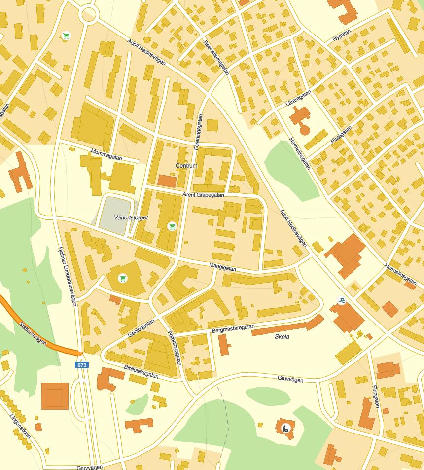 Centrum Figur 6: Föreslagna hastigheter i Centrum. Gula gator anger 40 km/tim och vita gator anger 30 km/tim. Identifierade livsrum i centrum är Mjuktrafikrum (M) och Integrerat transportsrum (IT).