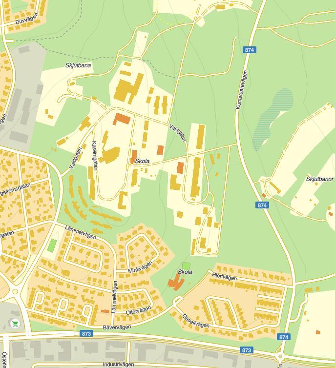 Jägarskolan Figur 10: Föreslagna hastigheter i Jägarområdet. Gula gator anger 40 km/tim, röd 60 km/tim och vita gator 30 km/tim.