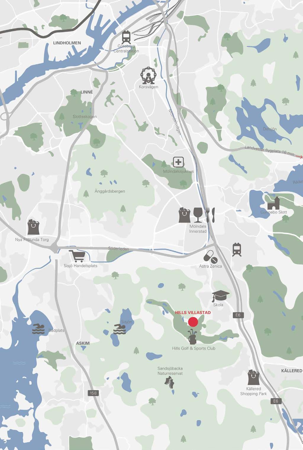 Den nya parken Hills Park med spegeldamm och stora öppna ytor för avkoppling, lek och promenader breder ut sig framför flerbostadshusen, och gör inramningen ännu grönare.