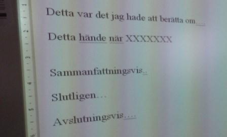 I en klass, årskurs 4 6, som var mitt inne i ett individuellt skrivande av en resonerande text i ämnet historia, visade flera elever osäkerhet när de skulle avsluta sina texter.