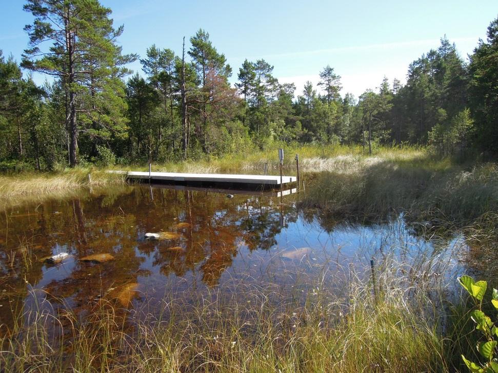 I bilden syns grundvattenröret SFM000114 och pegelröret SFM000115, som installerades våren 2009, och den flytbrygga som används vid tillsyn och kontroll.