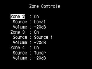 Hur du använder din T 175 HUVUDMENY Zone Controls (Zon KontrolleR) Beroende på hur inställningarna gjorts i den separate ZONE SETUP menyn i SETUP MENY delen, kan den önskade zonen konfigureras och