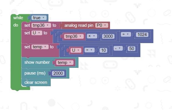 Exempel på en Microbitkod som läser av temperatursensorn TMP36 på pin 0. Andra sensorer vilka fungerar på liknande sätt som TMP36 De enklaste sensorerna att använda är av samma typ som TMP36 ovan.