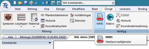 Visa WMS och WMTS i Topcad WMS:er aktiveras under Övrigt WMS.