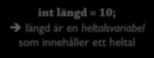 heltalsvariabel som innehåller ett heltal längd = 10; längd är en vad-som-helst-variabel som