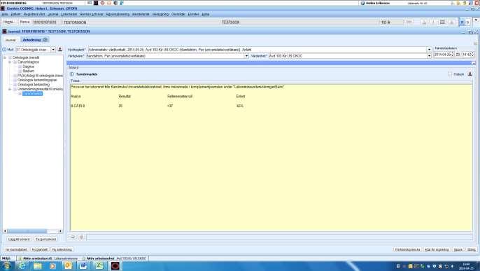 Utfärdande enhet: Dokumentnamn: Sid nr: 3/5 pappersform på Universitetssjukhuset i Exempel på hur det kan se ut Laboratorieprovsvar - andra än tumörmarkörer: Dokumenteras i mallen Anteckning under