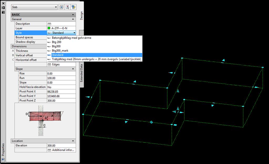 Architectural Objects Slab (bjälklag) Med hjälp av properties