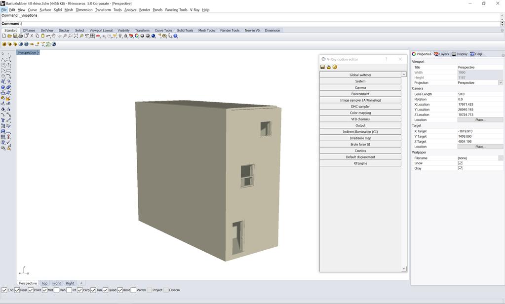 Nu ska vi justera några av inställningarna i VRAY. 1. Tryck på ikonen för VRAY Options.