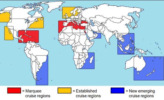 Karibi, Mediteran, i Aljaska. Slika 3. Glavna odredišta za kruţna putovanja u svijetu Izvor: Gui, L.: Širenje i jaĉanje sustava kruţnih putovanja po ĉitavom svijetu, Pomorstvo, god. 24, br. 2, 2010.