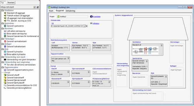 12 (12) Under nästa flik, Byggnad, finns ytterligare parametrar att ta hänsyn till: Här går man in lite mer ingående på ventilation, värme, kyla, vatten och energi.