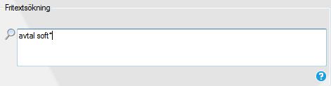 Fritextsökning: Kan göras med eller utan sökparametrar Exempel på hur du kan söka. * = ersätter 0 till flera tecken (får ej inleda sökningen)?