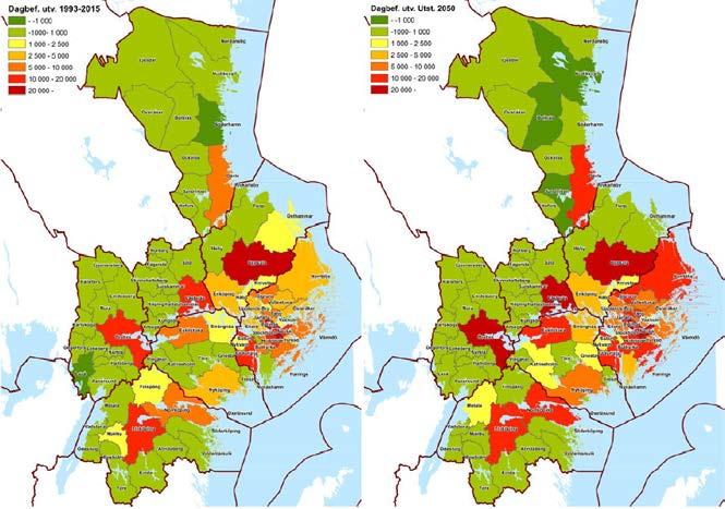 9 Den förväntade befolknings- och arbetsplatsutvecklingen kommer att innebära en kraftigt ökad pendling till/från Stockholm från övriga län i Östra Mellansverige.