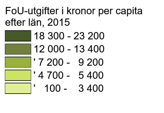SCB 11 UF 16 SM 1701 Genom att relatera FoU-utgifterna till länens befolkningsmängd fås en annan bild av FoU-verksamheten i Sverige.